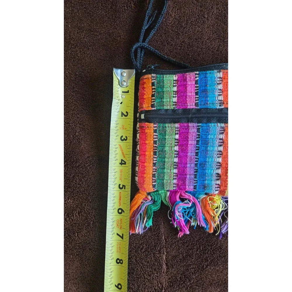 Boho Rainbow Handwoven Crossbody Passport Bag Small Fringed Pouch